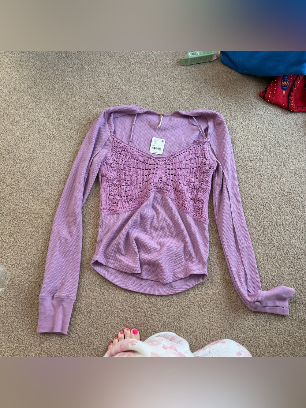 Free people butterfly dreams purple Knit Panel Long Sleeve top - Picture 2 of 5